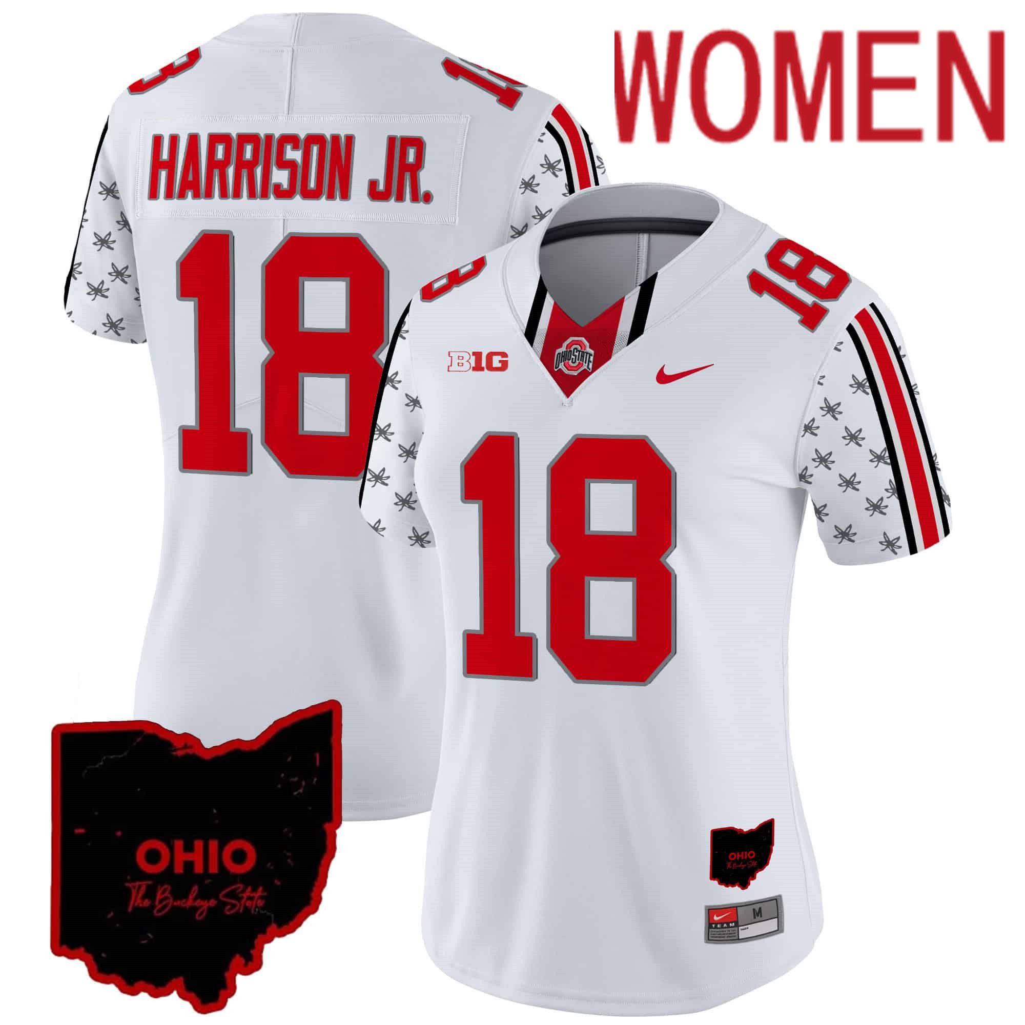 Women Ohio State Buckeyes #18 Harrison jr White 2024 Nike Home Patch Vapor Limited NCAA Jersey
